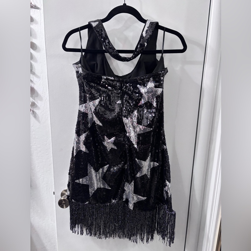 Edgy Halter Starry Sequin Mini Dress - Picture 3 of 6